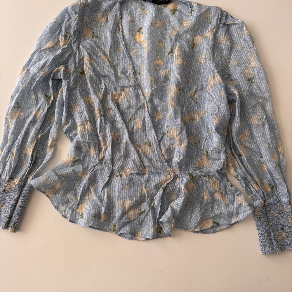 Floral Wrap Blouse - Blue